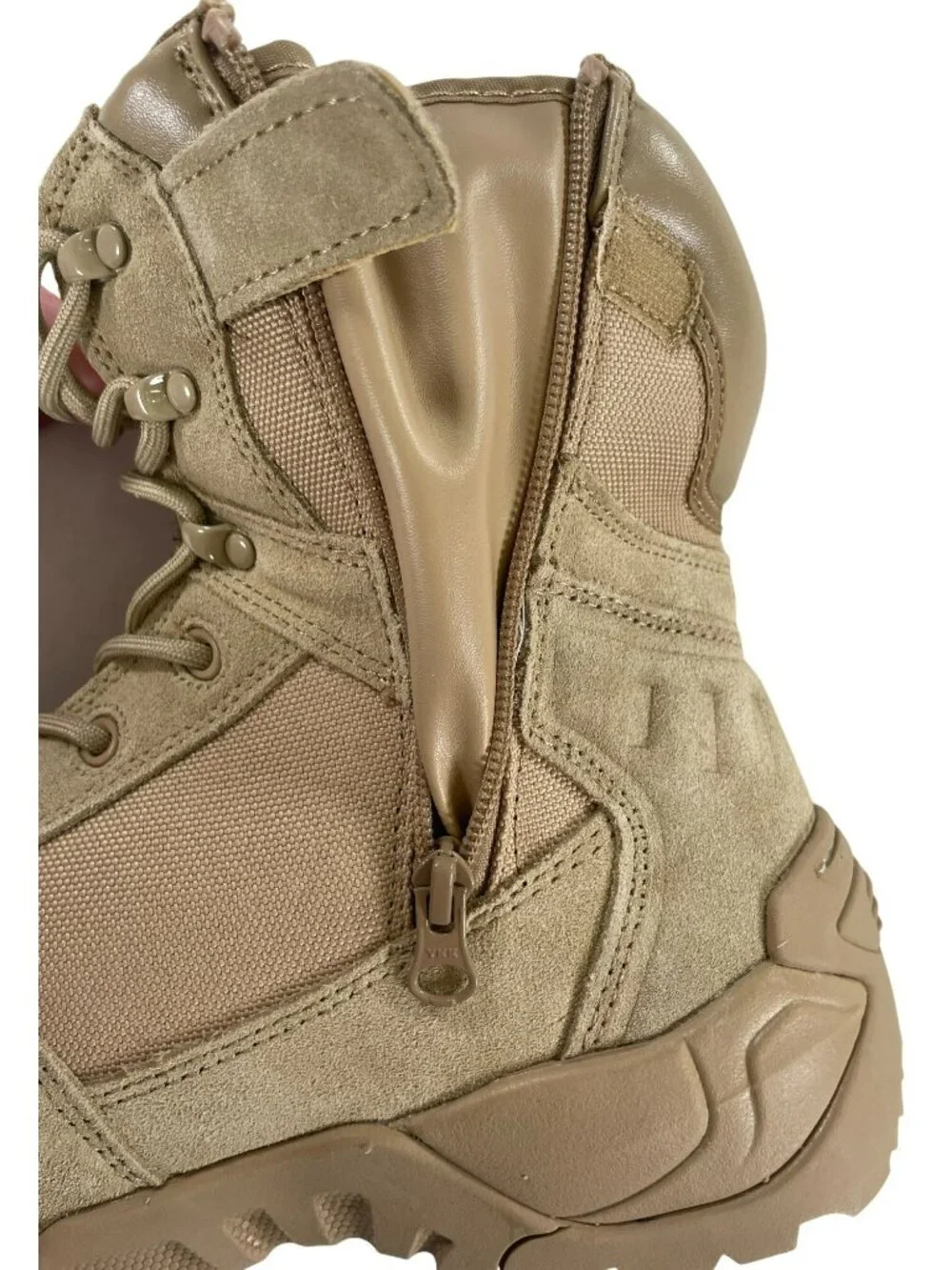 BURUDANI Military Tactical Boots Side Zip Leather Combat Boots Sand Men's Sz 12